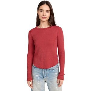 We The Free People Thermal Waffle Knit Top Red Lettuce Edge Boho Gorpcore XS